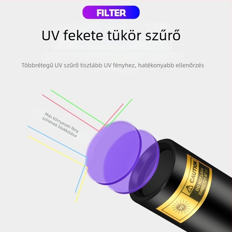 UV365 Wood lámpa – hordozható zseblámpa lilás fénnyel bankjegyek ellenőrzésére és fluoreszcencia észlelésére