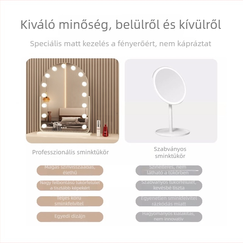 LED sminktükör világítással, asztali forgó tükör a hálószobába