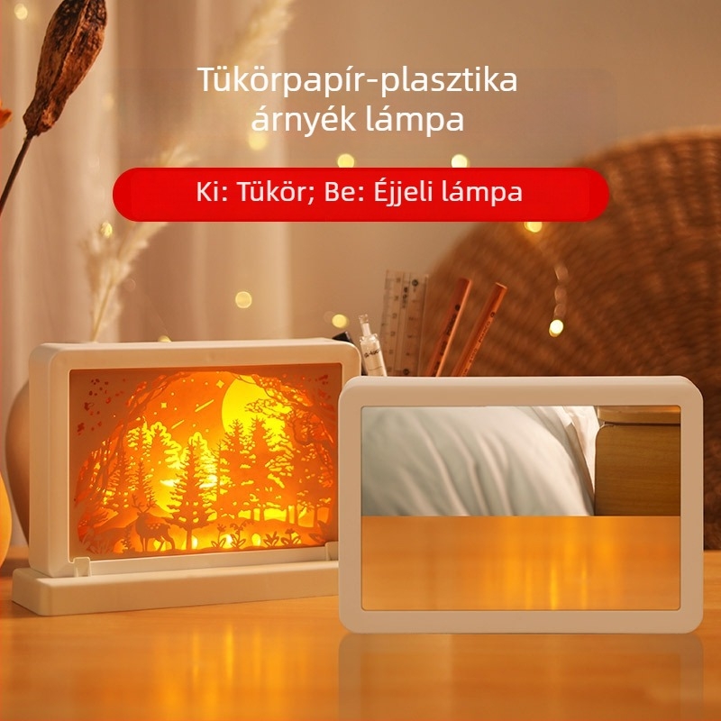 USB tükrös papírvágás lámpa tolltartóval és éjjeli fénnyel – USB töltés, diplomás ajándék logóval