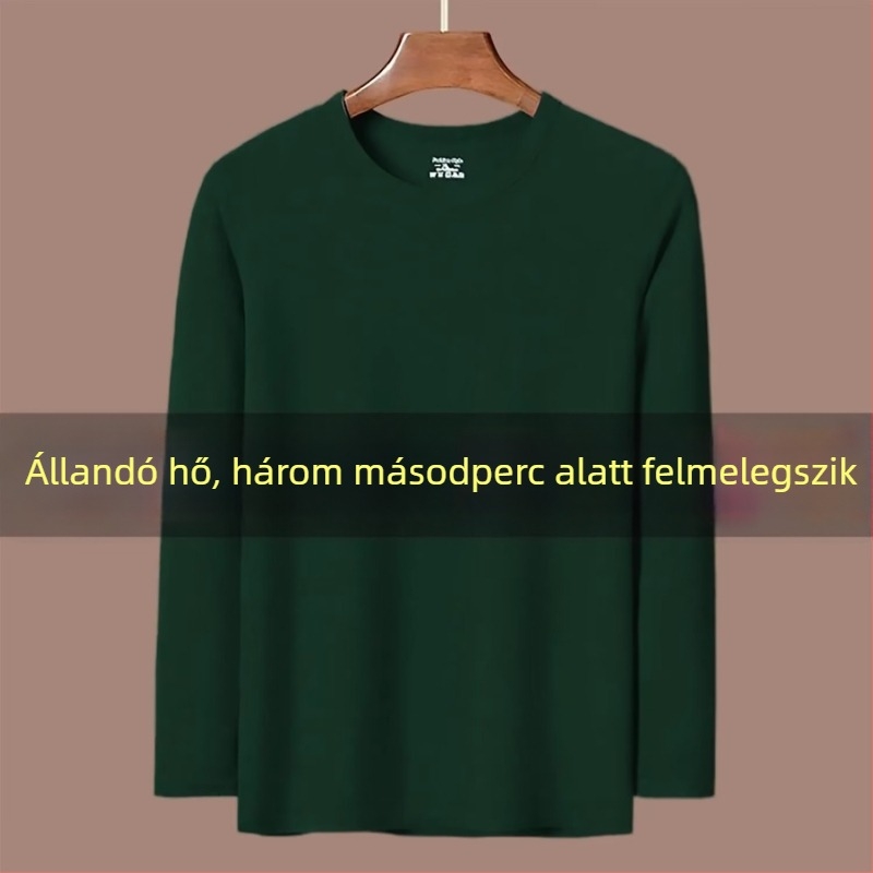 Férfi hosszú ujjú körknyakú pulóver, dupla oldalú fleece, egyszínű, meleg őszi–téli viselet