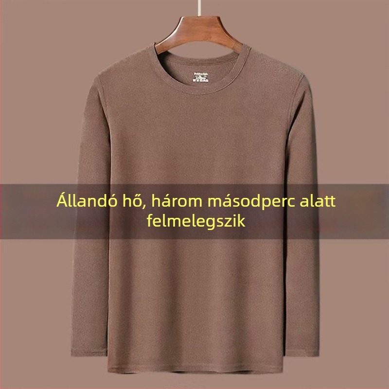 Férfi hosszú ujjú körknyakú pulóver, dupla oldalú fleece, egyszínű, meleg őszi–téli viselet
