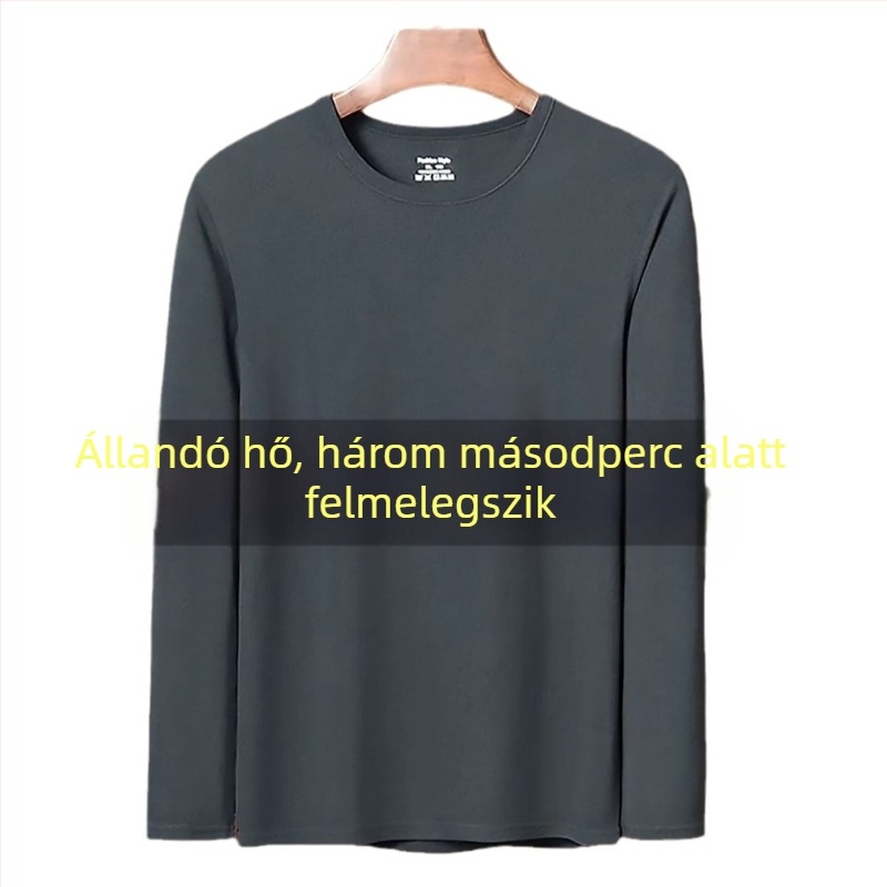 Férfi hosszú ujjú körknyakú pulóver, dupla oldalú fleece, egyszínű, meleg őszi–téli viselet