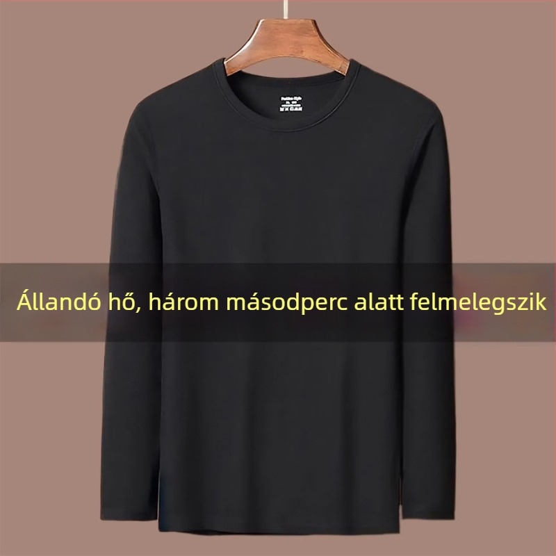 Férfi hosszú ujjú körknyakú pulóver, dupla oldalú fleece, egyszínű, meleg őszi–téli viselet