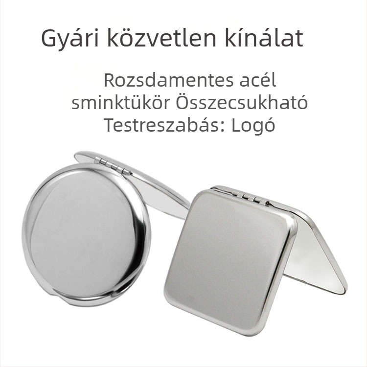 Rozsdamentes acélból készült kétoldalas sminktükör, hordozható, összecsukható, kézi használatra, HD felbontású kis tükör