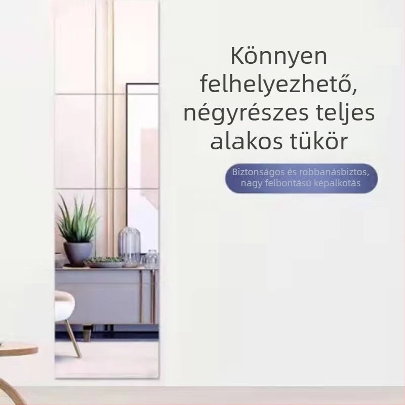 Akril sminktükör, fúrás nélküli telepítés, hálószoba, kollégium és fürdőszoba számára, ragasztós, moduláris kialakítás