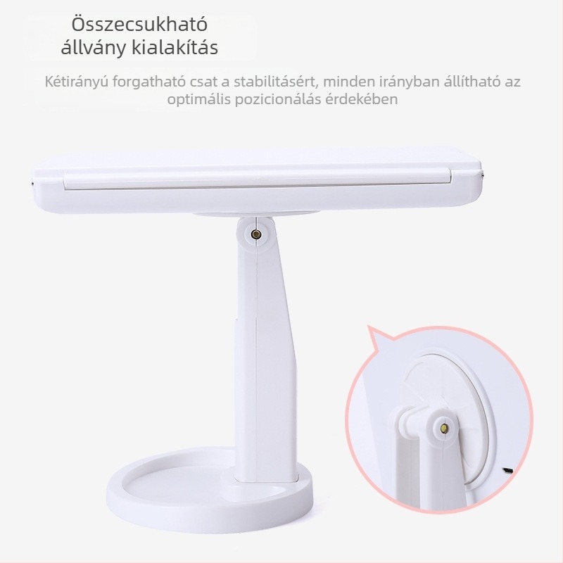 LED összecsukható sminktükör lámpával, asztali tárolóval, USB-s táplálású hordozható szépség tükör