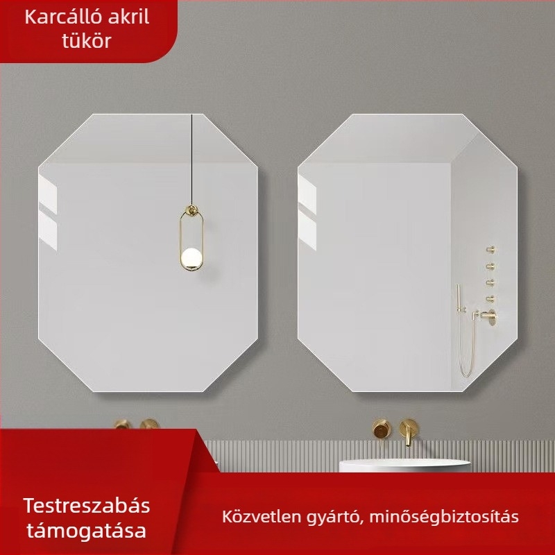 Akrilból készült, karcolódásálló keret nélküli falra szerelt sminktükör a fürdőszobába, hálószobába és nappaliba.