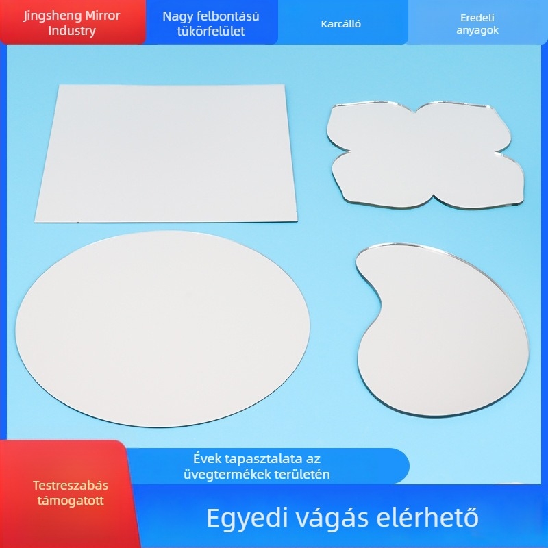 Személyre szabott 1 mm vastagságú üveg sminktükör darab, különleges kör alakú forma, élköszörítés és szitanyomás