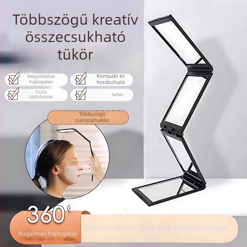 Négyoldalas összecsukható tükör otthoni hajvágáshoz, lehetővé teszi a tarkó láthatóságát, hordozható sminktükör