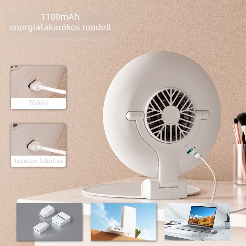 LED sminktükör beépített ventilátorral – hordozható, összecsukható asztali tükör három sebességű ventilátorral és állítható fényerővel