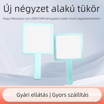 Négyzet alakú, hordozható sminktükör logóval, prémium kézitükör, 12×22×0.7 cm