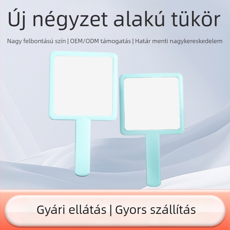 Négyzet alakú, hordozható sminktükör logóval, prémium kézitükör, 12×22×0.7 cm