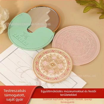 Kézben tartható sminktükör egyedi kialakítással, antik stílus, markolaton háromdimenziós relief, ideális ajándék