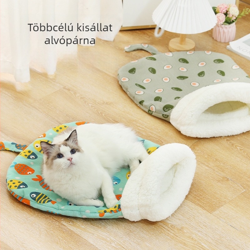Téli meleg, teljesen zárt macskafészek alagúttal és hálózsákkal