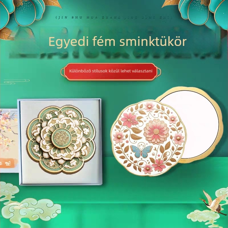 Fémes kulturális és kreatív kozmetikai tükör, antik stílusú kézi zsebtükör, múzeumi szuvenír, 3D-relief nyomtatás