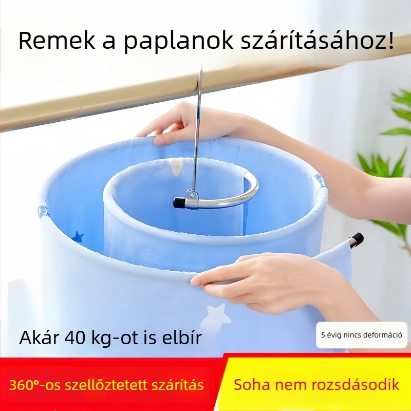 Rozsdamentes acél spirálisan forgó ruhaszárító állvány erkélyre, otthoni használatra, nagy kör alakú