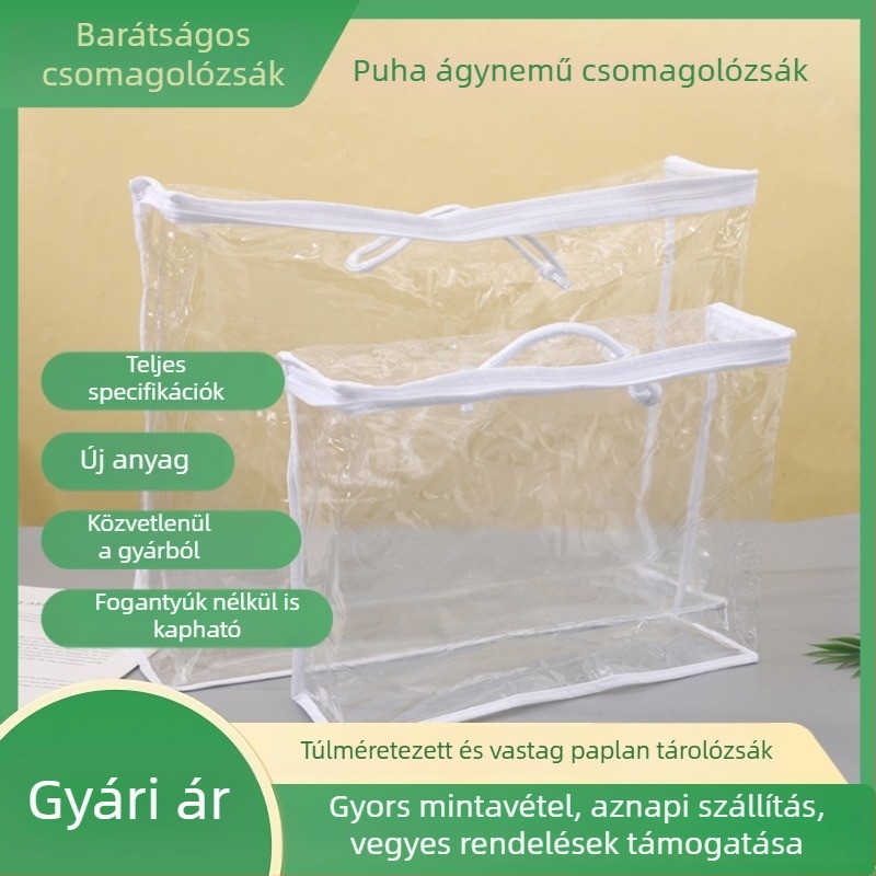 Átlátszó paplan tároló táska, extra vastag, kocka alakú, paplanokhoz és ruhákhoz