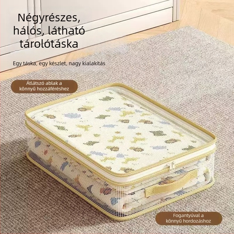 Négy darabos tárolózsák készlet háztartási használatra, extra vastag tárolózsák ágyneműhöz és paplanhoz, gardróbba való tároláshoz ruhákhoz és paplanokhoz, penész- és porálló