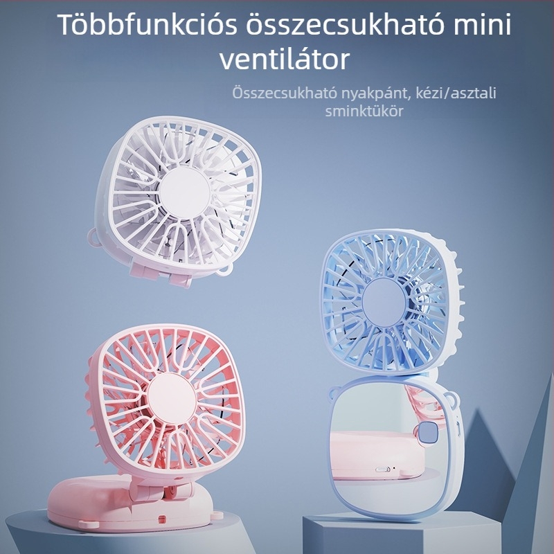 Nyakba akasztható hordozható ventilátor szépség-tükörrel, kültéri USB