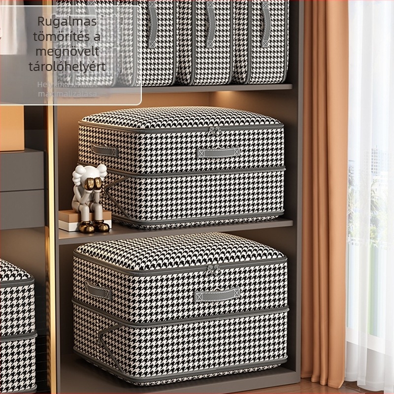 Houndstooth Oxford anyagú tömörítő táska takarók és ruhák számára, nedvességálló tároló utazáshoz