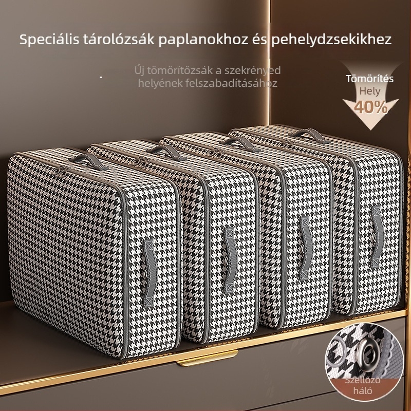 Houndstooth Oxford anyagú tömörítő táska takarók és ruhák számára, nedvességálló tároló utazáshoz