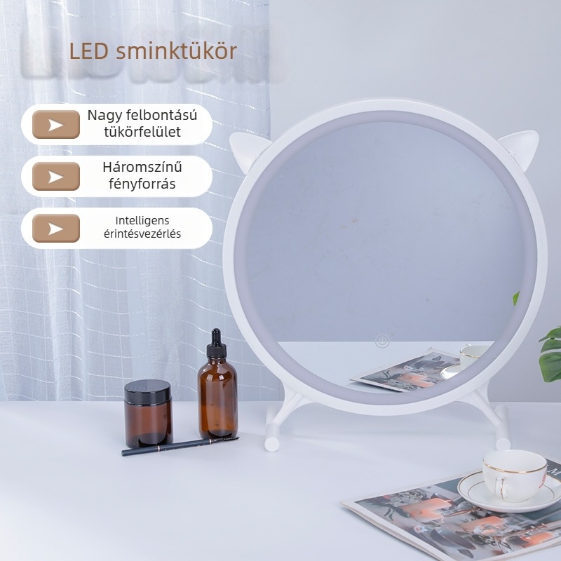 LED asztali sminktükör állítható világítással, Instagram-stílusú, hálószobába
