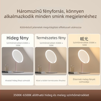 Kör alakú sminktükör világítással, tárolóval, hordozható asztali használatra, otthoni felhasználásra, nagy méretű