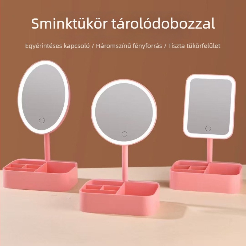 LED smink-tükör beépített tárolóval és állítható hideg- és meleg tónusú világítással