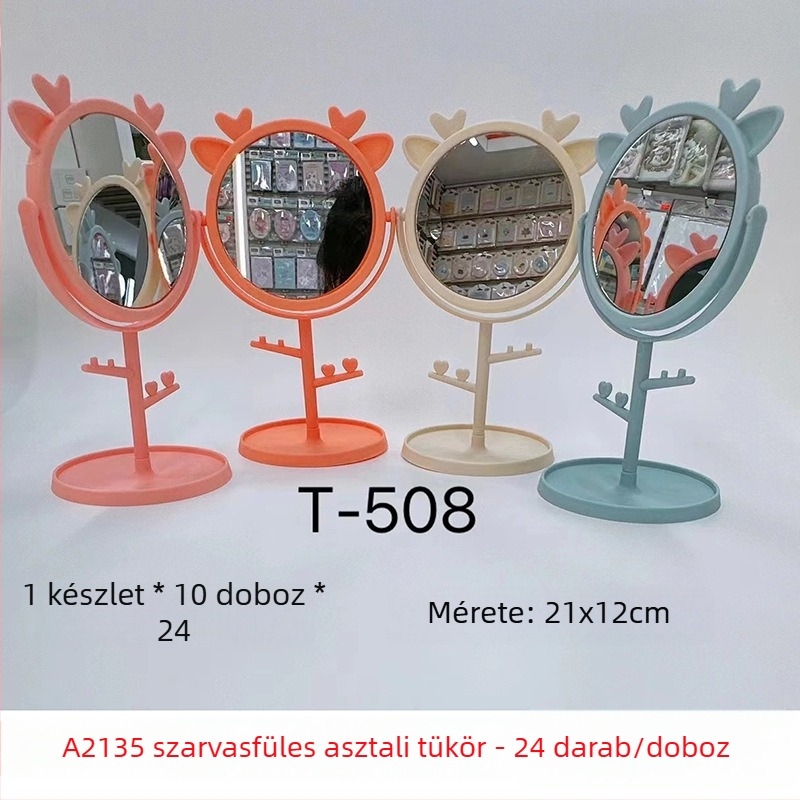 A2135 Szarvasfül alakú asztali sminktükör, hordozható, összecsukható