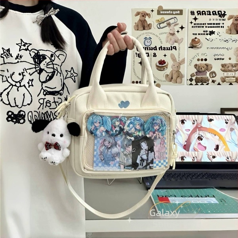 Aranyos JK egyetemi stílusú crossbody táska, átlátszó, háromféleképpen hordható