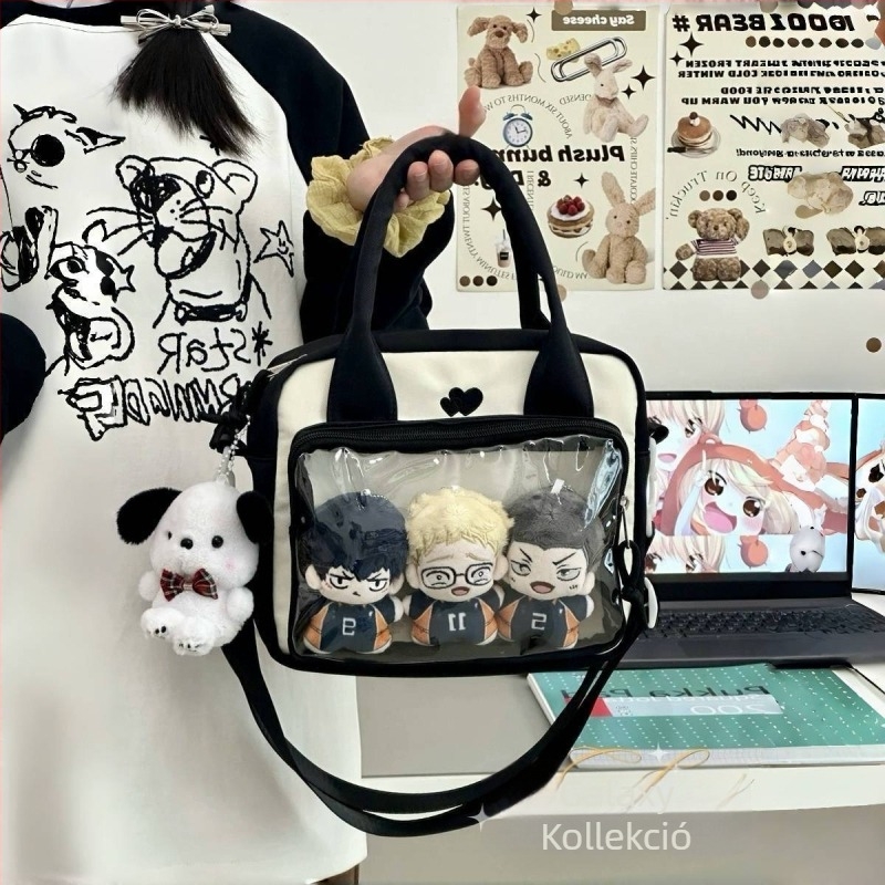 Aranyos JK egyetemi stílusú crossbody táska, átlátszó, háromféleképpen hordható