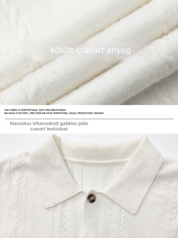 Férfi texturált twist-kötött rövid ujjú polo felső, Old Money stílus, egyszínű, nyári casual top