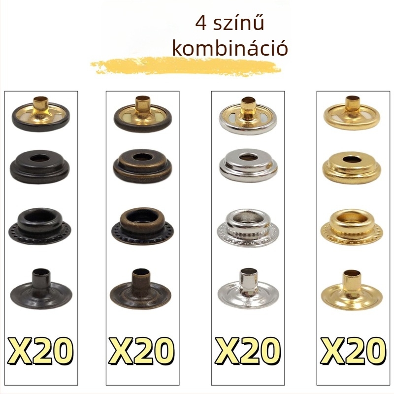 80 darabos készlet fém patentzárak szereléséhez és eszközökhöz, kézi nyomó fogóval, nagy fehér réz gombok