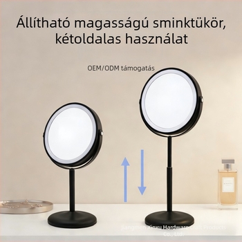 Magasságban állítható sminktükör, kétoldalas, nagyító, asztali, fürdőszobai teleszkópos állvánnyal