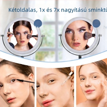 Magasságban állítható sminktükör, kétoldalas, nagyító, asztali, fürdőszobai teleszkópos állvánnyal
