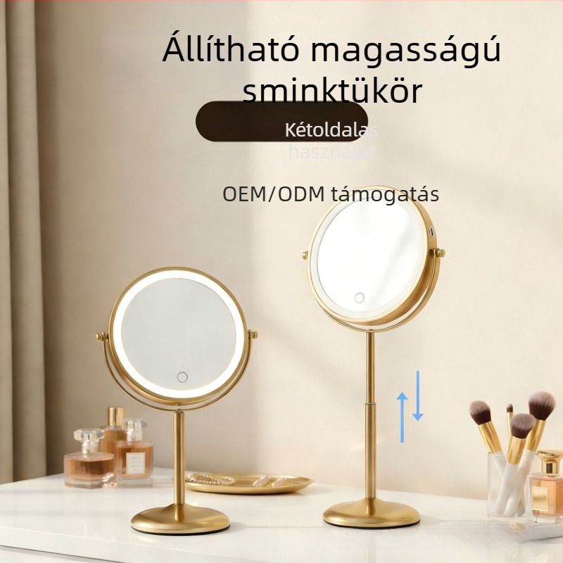 Magasságban állítható sminktükör, kétoldalas, nagyító, asztali, fürdőszobai teleszkópos állvánnyal