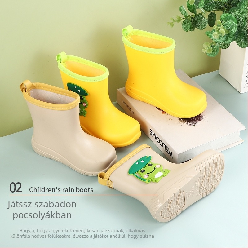 Gyermek esőcsizmája, uniszex, vízálló, könnyű PVC-ből, oviba és általános iskolába, aranyos békas dizájn
