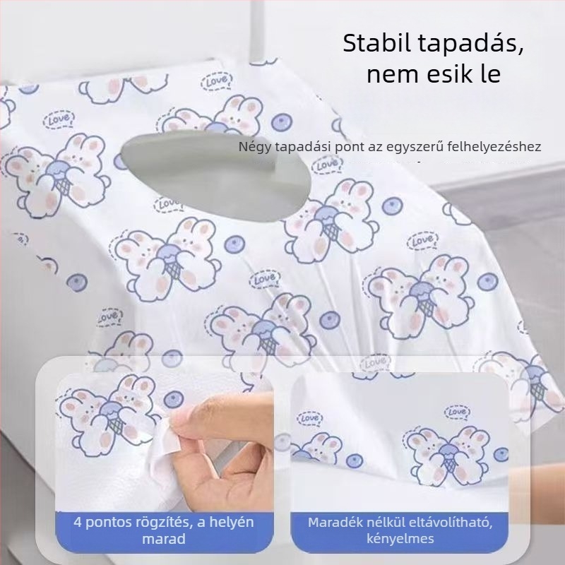 Egyszer használatos WC-ülőkefedél teljes lefedettséggel, vízálló és vastított, hotelszínvonalú, utazáshoz hordozható
