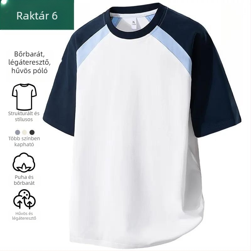 Férfi nyári rövid ujjú ice silk póló, légáteresztő, gyorsan száradó, kontrasztos színek, hűs érzet