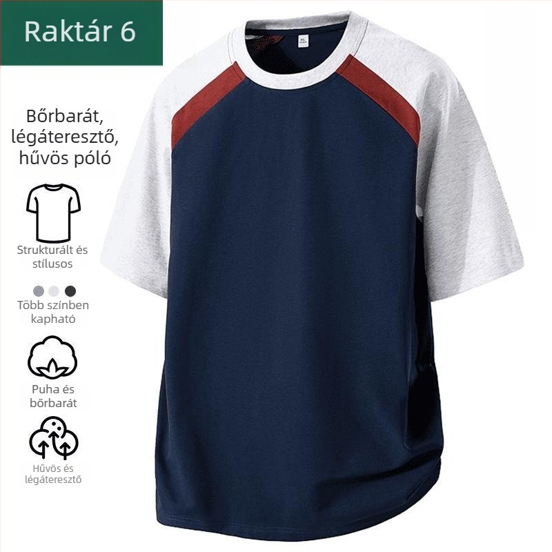 Férfi nyári rövid ujjú ice silk póló, légáteresztő, gyorsan száradó, kontrasztos színek, hűs érzet