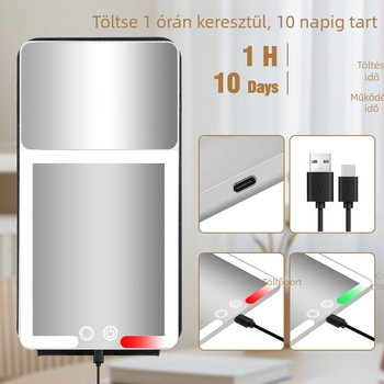 LED sminktükör világítással, összecsukható asztali tükör beépített fésűvel, kompakt utazásokhoz