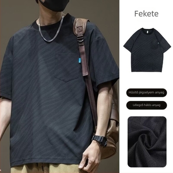 Férfi nyári ice silk rövid ujjú póló, vékony hálós anyag, gyorsan száradó, laza szabású, plusz méret