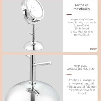 Kettős oldalú sminktükör, asztali tükör, 6 hüvelykes ezüst keret