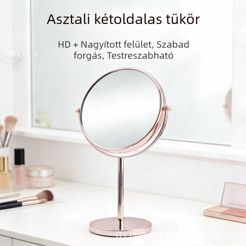 8 hüvelykes asztali sminktükör, kétoldalas, 5x nagyítás, forgatható, ajándékdobozos
