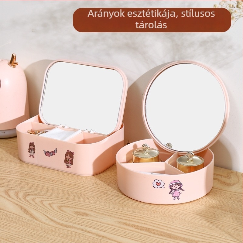 Kreatív asztali sminktükör tárolóval, aranyos hercegnő-stílus, éles, tiszta tükör