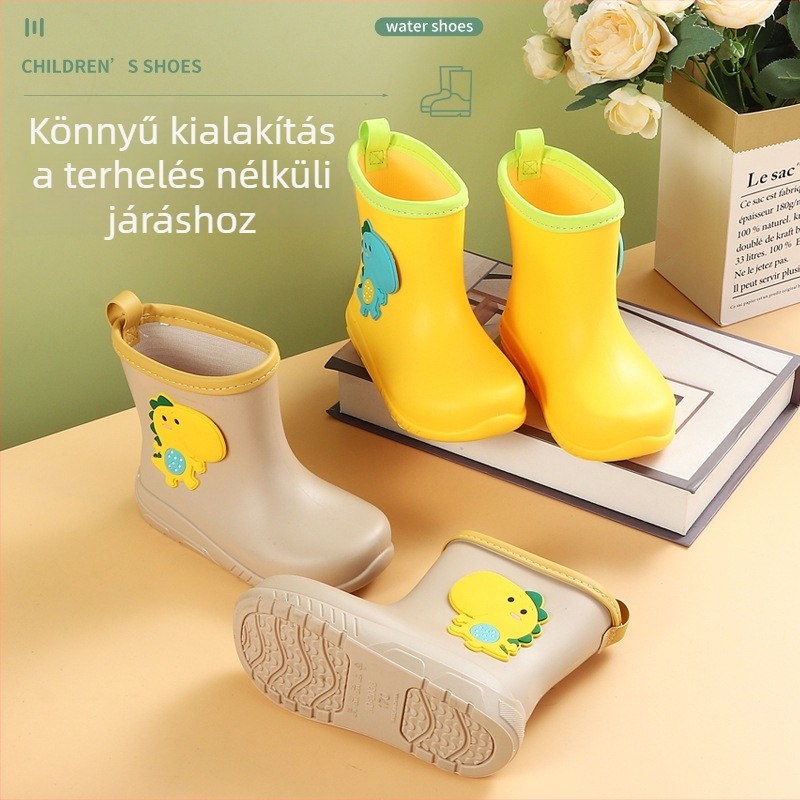 Új gyermek esőcsizmák fiúknak és lányoknak, csúszásmentes, kopásálló, aranyos dinoszaurusz mintával