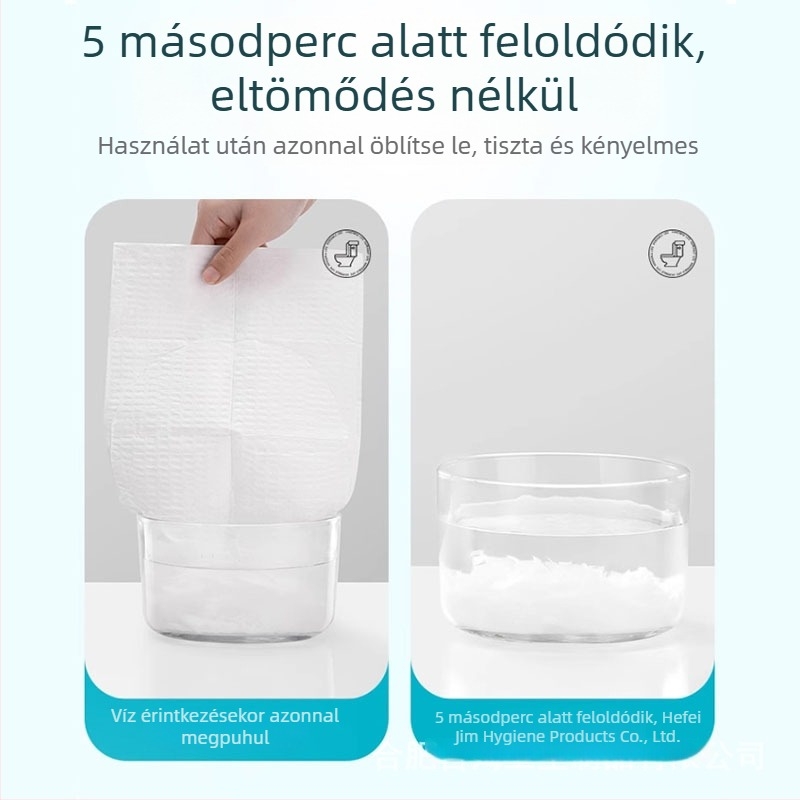 Oldódó egyszer használatos WC-ülőkefedő teljes lefedettséggel, ragasztóval, utazásokhoz és szállodákhoz