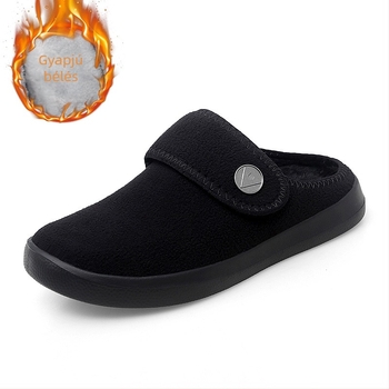 Plusz méret téli pamut papucs fleece bélés, nőknek, könnyű, zárt orr, puha talp, Velcro-zár