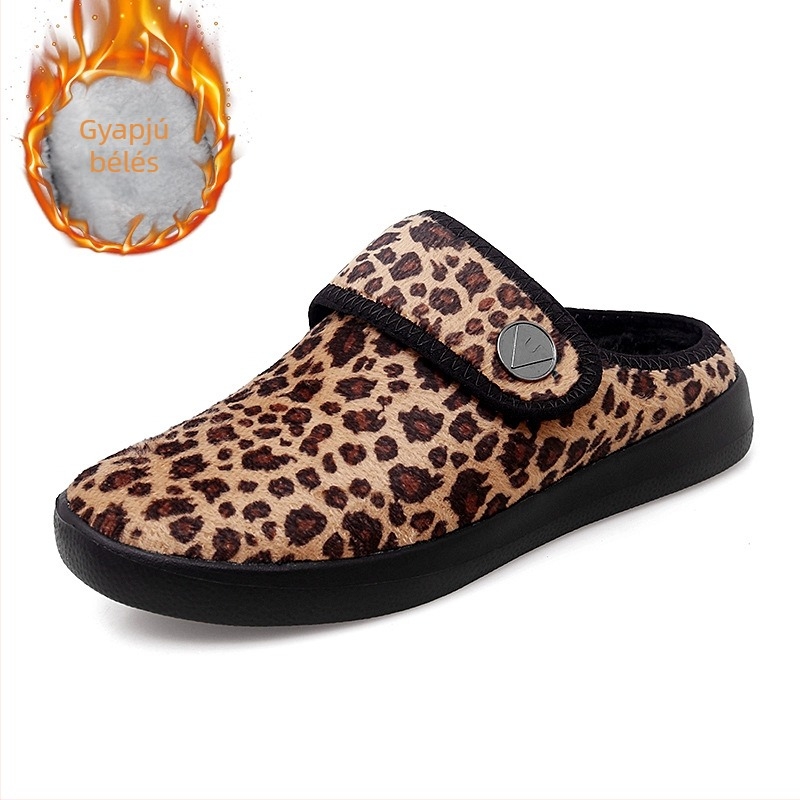Plusz méret téli pamut papucs fleece bélés, nőknek, könnyű, zárt orr, puha talp, Velcro-zár