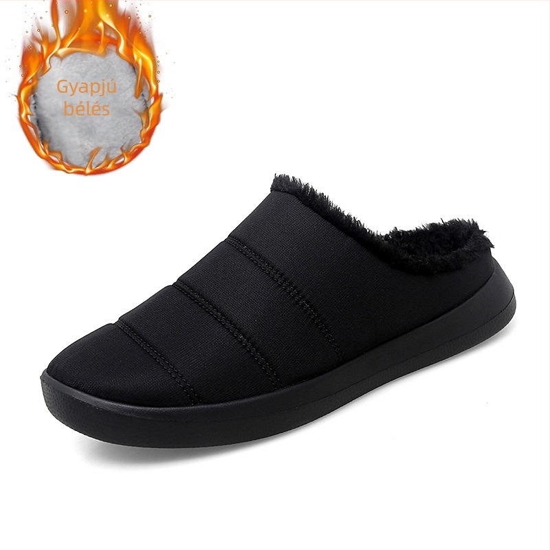 Plusz méret téli pamut papucs fleece bélés, nőknek, könnyű, zárt orr, puha talp, Velcro-zár